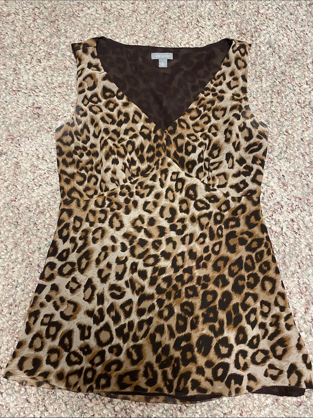 100% silk Brown Leopard Print V-Neck Sleeveless Camisole